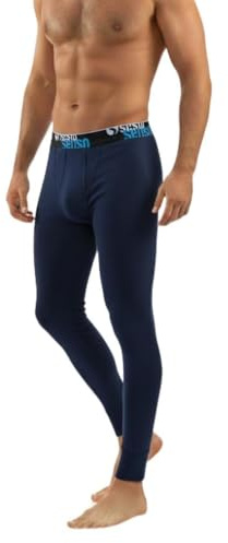 Sesto Senso Mens Thermal Long Johns Cotton 95% Warm Lightweight Underwear Functional Leggings Base Layer Bottom (XXL, Dark Blue - Navy)