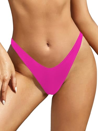 SHEKINI Femme Maillot de Bain Bikini Brésilien Bas de Bikini Thong Swim Trunks Taille Basse String Tanga Bas de Maillots Sexy Bas de Bikini de Plage Slip de Bain (XL,Rose Fluorescent)