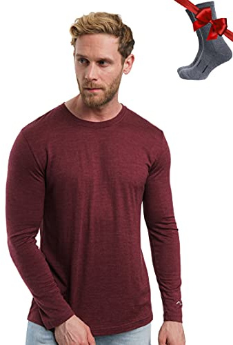 Merino.tech Camiseta Lana Merino Hombre - Deportiva Ropa Térmica 100% Lana Merino Ligero, Medio, Pesado con Calcetines (Large, 165 Burgundy)