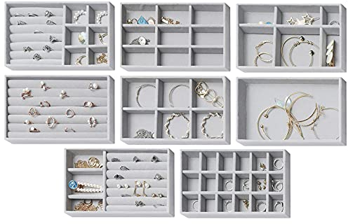 Nwvuop 8 Stück Schmucktabletts Schmuck Organizer für Schublade Schmuckaufbewahrung für Ohrringe Ring Armband Halsketten Grau