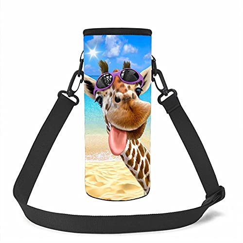 NETILGEN Girafe - Housse de protection pour bouteille d'eau - Pour le bureau, l'école, l'extérieur, la randonnée, les voyages - 1 l - Avec bandoulière amovible