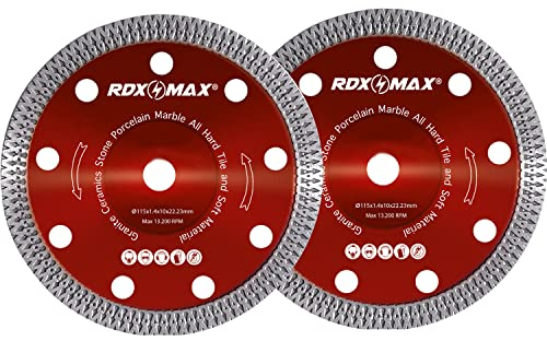 RDXMAX ® 115mm Diamond Cutting Discs for Angle Grinder - Super Thin, Fast & Clean Cut on Porcelain, Granite, Marble, Concrete, Tiles, Stones, Bricks & Ceramics- 4.5 Wheel - Size 115 x 1.4 x 22.23mm