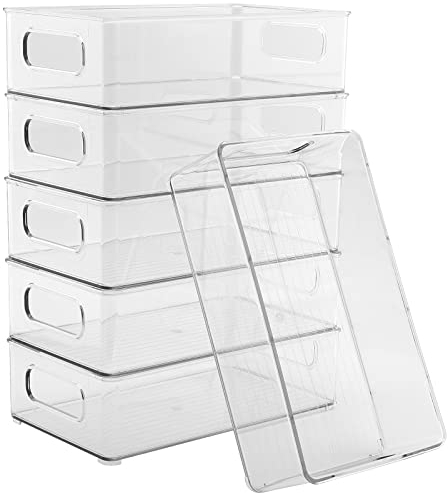 HAKZEON Set of 6 Clear Fridge Storage Containers, Fridge Organisers Bins, Stackable Refrigerator Organizer Kitchen Pantry Storage Drawers Boxes with Handles for Fridge/Refrigerator