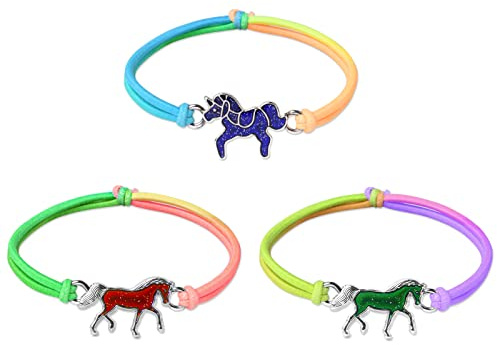 flintronic Hästarmband, stämningsarmband med hänge för barn, ändrar färg, barnarmband i ljusa regnbågsfärger, barns födelsedag, gästgåvor, för pojkar och flickor, 10 * 9 * 1 cm, hästar