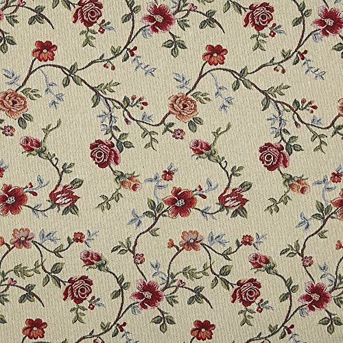 Kt KILOtela - Tela por Metros de Tapicería, Jacquard Gobelino, Tapizar, Decoración, Ancho 280 cm, Largo a Elección de 50 en 50 cm | Rosal, Floral Bilbao - Rojo, Azul, Verde