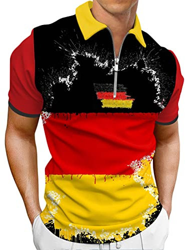 Hodaweisolp Herren-Poloshirt, langärmelig, lässiger Reißverschluss, bedruckt, athletisches Golf-Tennis-T-Shirt, Z-world Cup-Deutschland 01, XX-Large
