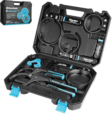 DURATECH 8-Piece Oil Filter Swivel Wrench Set, Wrenches Cover 2-3/4 to 5-1/4, 9 & 12 Adjustable Oil Filter Pliers, Universal 3-Jaw Removal Tool with 1/2 to 3/8 Adapter, Organized in Storage Case