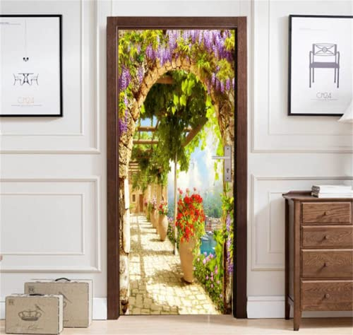 FLFK Adesivi per porte 3D Stacca e attacca 77x200cm(Set di 2 fogli) - Paesaggio italiano Carta da parati autoadesiva per pareti e porte poster per la camera da letto