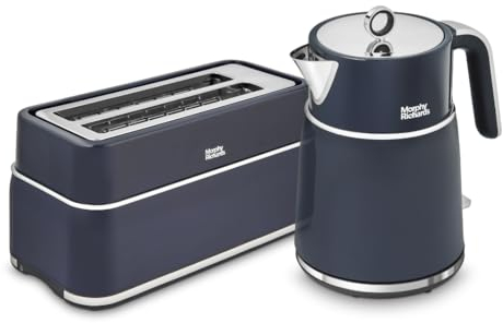 Morphy Richards Signature Kettle and Toaster Set, 1.5L Fast Boil Matte Finish Signature Kettle, 2 Slot Variable Browning Toaster, Matching Set, 3KW/1750W, Blue, 100703 | 245703