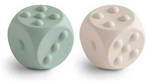 Mushie Trycktärning För Barn och Spädbarn, Sensorisk Leksak, Stärker Koncentration och Uppmärksamhet, Säker och Högkvalitet, Ålder: 10+ månader (Cambridge Blue/Shifting Sand)