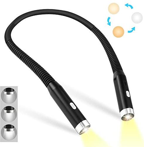 URAQT Lampada LED da Lettura, Luce per Lettura a Letto, Ricaricabile Collo Lampada da Lettura, 3 Colori e 3 Luminosità Modalità Regolabile, Bracci Pieghevoli, Lampada Lettura per Studio, Letto, Viaggi