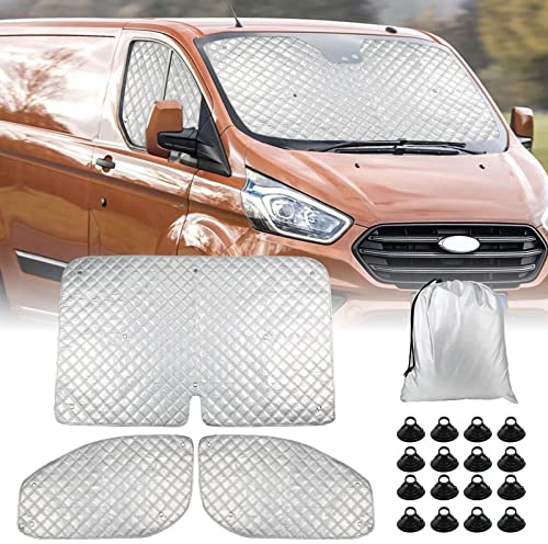 Opaltool Pare Soleil Voiture Interieur pour Transit Custom 2012-2026, Lot de 3 Pare Soleil Voiture Pare Brise Avant Pliable pour Intimité et Régulation Thermique en Camping-Car