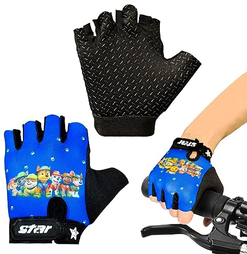 Fahrradhandschuhe Kinder Fingerlos, Wandern Radhandschuhe, Bike Gel BMX Handschuh Jungen, Scooter Radhandschuhe, Kinder Fahrradhandschuhe Für Sommer Freizeit Jungen Mädchen Alter 5-10 Jahre (blau)