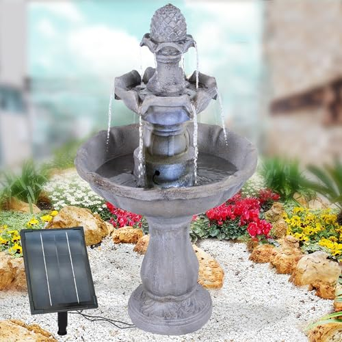 Gartenbrunnen Brunnen Zierbrunnen Zimmerbrunnen Springbrunnen Brunnen Wasserfall Wasserspiel für Garten, Gartenteich (Solarbrunnen Asia-Garten mit LED-Licht)