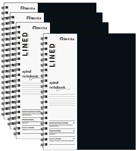 Rinrda Large Lined Notebook Spiral Notebook 8.5 x 11-4 Pack LINED Notebook 7mm Ruled Hardcover Notebook 120 Pages 100 GSM Thick Paper Notebook Hardcover Journal for School, Office,Study and Notes