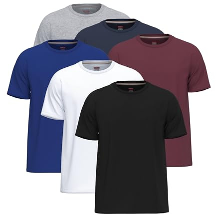 SoftSpun Lot de 6 t-shirts pour homme 100 % coton | T-shirts pré-rétrécis à col rond pour homme, Lot de 6 [Collection quotidienne], L