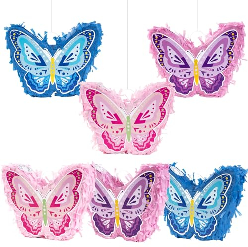 Homarkable Schmetterling Pinata 6er-Pack, Schmetterling Party Zubehör Piñiata mit Augenbinde und Fledermaus für Mädchen Kinder Geburtstags Party Spiel Karnevalsaktivitäten Dekorationen