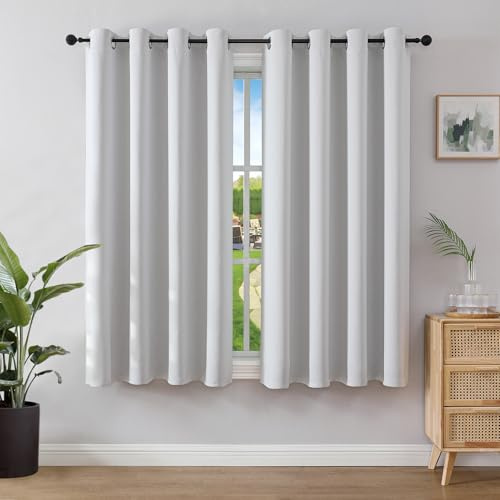 Joydeco Blackout Curtains for Bedroom 52 x 54 Inch, Eyelet Thermal Insulated Energy-saving Drapes for Room Darkening Light Filtering, Short Window Treatments 54 Inch Drop, 2 Panels - Greyish White