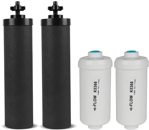 SUPER.BDACC Gravity Water Filter Replacement,for Berkey® Black Carbon (BB9-2®) Purification Elements and Fluoride Filters K5366 (PF-2®) Combo Pack,Compatible with Berkey® Filtration System,Pack of 4