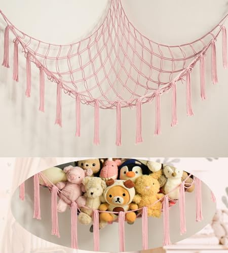 Baby Stuffed Animal Storage Hammock - Large Toy Hammock Net for Bedroom Decor - Cute Stuff Animal Organizer Holder for Plush Plushie - Kids Nursery Home Wall Decor