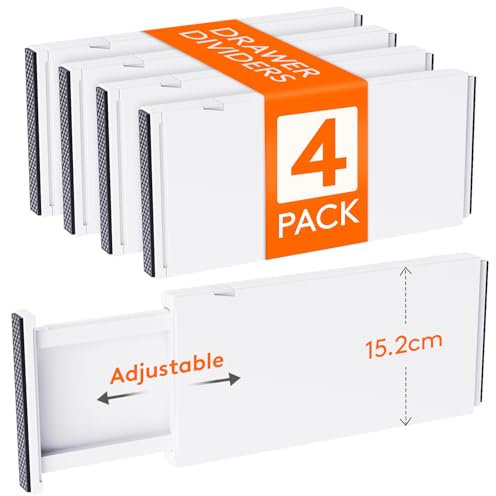 Lifewit 4 Pack Drawer Dividers Plastic 6 High, 13.5-22 Adjustable Drawer Organisers for Clothes, Expandable Dresser Separators in Bedroom/Bathroom/Kitchen/Office Organization and Storage