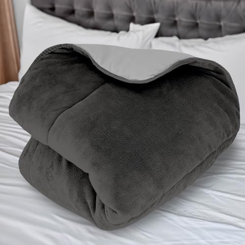 Soleil d'ocre, Couette doublée Polaire Microfibre 140x200 cm Bicolore Gris et Anthracite