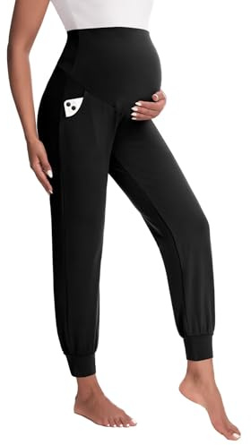 Happy.angel Women's Maternity Pants with Pockets, Loose Joggers Sweatpants for Workout Soft Lounge Pregnancy Clothes,Black,3X-Large
