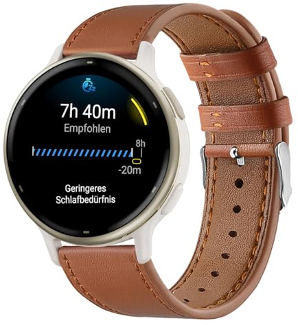 Armband för Garmin Vivoactive 5/6/Venu 2 Plus/Vanu Sq 2 läderarmband, äkta läder, ersättningsarmband för Vívomove trend/sport/Luxe 42 mm/stil 42 mm/Vívomove 3 44 mm, 20 mm läderarmband klockband