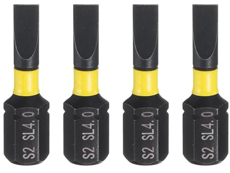 QUARKZMAN 4 Pcs Punta de Destornillador Ranurado Sl4 con Vástago Hexagonal de 1/4 de 25 Mm/1 Longitud, Puntas de Cabeza Plana Magnéticas de Acero S2, Puntas de Destornillador Industrial