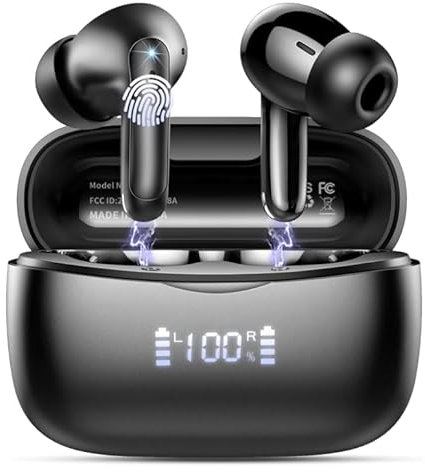 WeurGhy Bluetooth Kopfhörer, Kopfhörer Kabellos Bluetooth 5.3 in Ear Kopfhörer mit 4 ENC Noise Cancelling Mic, 56H HiFi Stereo Tiefbass Spielzeit, IP7 Wasserdicht Ohrhörer LED Anzeige,2025,Schwarz