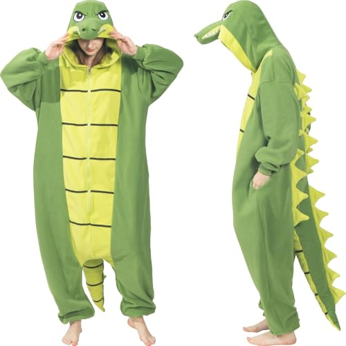AMAMHAHAVA Alligator Crocodile Adulte Combinaison Costume Dinosaure Halloween Costume Animal Cosplay Pyjama Nouveauté Vêtements de Nuit Loungewear, Crocodile alligator, XXL