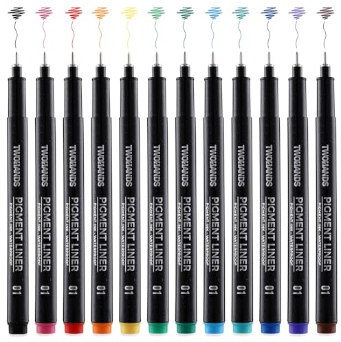 TWOHANDS Micro Pens, 12 Colours 0.25mm Extra Fine Point Fineliners, Pigment Pen, Markers, Waterproof, for Art Watercolor, Sketching, Anime, Artist Illustration, Technical Drawing, 21281