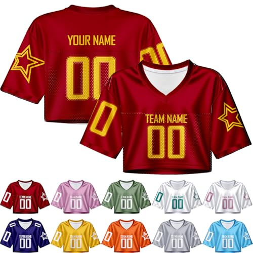 Tops Crop Maillot de Football Personnalisés pour Femmes T-Shirt avec Nom et Numéro Col en V Style Streetwear Hip-Hop pour Filles - Modèle 2