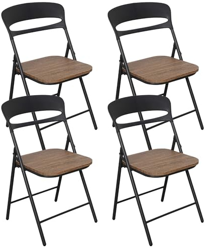 IlGruppone Set di 4 Sedie Pieghevoli Moderne Struttura in Metallo Verniciato a Polvere, Seduta in Legno e Schienale in Polipropilene Eleganti, Resistenti e Confortevoli,Portata 120 kg - Marrone