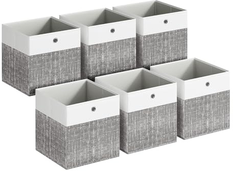 SONGMICS Caja de Almacenamiento, Set de 6, Cajas Organizadoras de PP, Sin Olores, Caja Plegable, Caja de Tela para Estantería Tipo Cubo, 30 x 30 x 30 cm, Blanco Nube y Gris Claro RFB430GM02