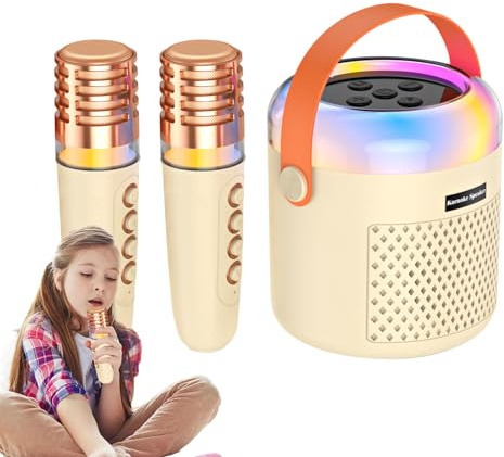 Dewireaey Máquina de Karaoke para Niños | Caja de Sonido Reproductor de Música con Luces LED - Altavoz Portátil con Micrófono - para Práctica de Canto, Hogar, Viaje, Camping, Reunión Familiar,