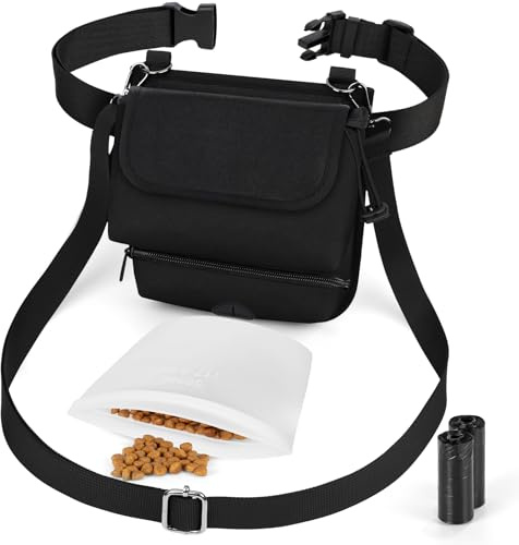 Playexen Sac Friandise pour Chien Lot de 3 Accessoires Chiens avec Pochette Friandise Chien Intérieur en Silicone 500ml&2pcs Sac a Crottes&Sacoche Friandises Dressage Promenades Voyages Entraînement