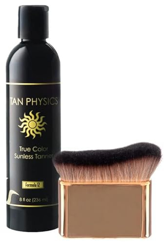 Tan Physics Sunless Tanner 8oz with Self Tanner Brush – Self Tanning Lotion – Instant Tanning Lotion for Face & Body – Natural Self Tanner for Streak-Free, Long-Lasting Glow