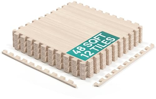 Yes4All EVA Interlocking Mats, Puzzle Floor Tiles, Foam Floor Padding with Border for Furniture, Home Space, Living Room, Garage 48 SQFT