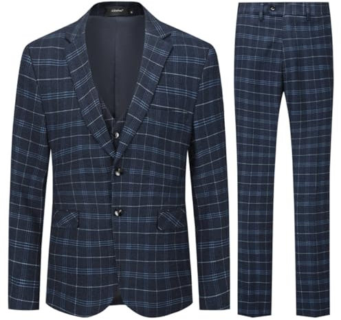 Allthemen Herre Anzug Kariert Herrenanzug Slim Fit 3 Teilig Anzüge für Business Hochzeit #6248 Schwarz X-Large