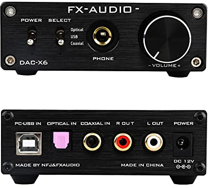 KGUSS FX-Audio DAC-X6 Mini HiFi 2.0 Digitaler Audio-Decoder DAC-Eingang USB/Koaxial/Optischer Ausgang RCA/Kopfhörerverstärker 24Bit/96KHz DC12V Schwarz