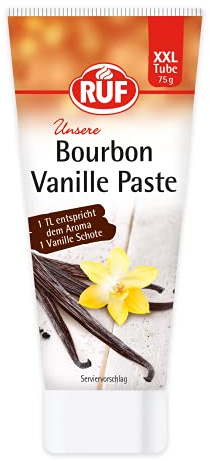 RUF Bourbon Vanille-Paste, echte Bourbon-Vanille aus der Tube, für Kuchen, Torten und Desserts, 1 TL = Aroma 1 Vanille-Schote, glutenfrei, vegan, 75g