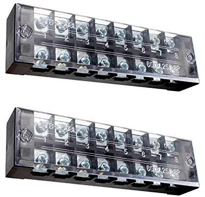 SRJQXH 2 Stück 8 Bit Schraubklemmenleiste Set, 600V 25A Zweireihige Schraubklemmen, Vorisolierte Terminal Barrier Strip mit Schutzhülle, für Haushaltsgeräte, Elektronische Schaltung