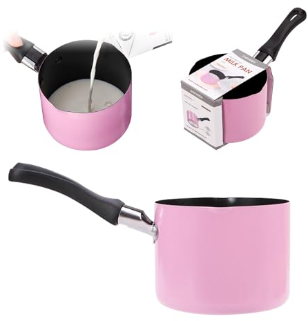 Mini Casseruola con Manico, 550ml Ø10cm Mini Pentolini da Latte Pentola per Zuppa, Burro Scaldatore con 2 Beccucci per Cioccolato, Latte(Rosa)