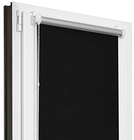 Estika Verdunklungsrollo Thermorollo ohne Bohren - 90 cm x 150 cm - Schwarz - 13 Stoff Farben, Rollos für Fenster ohne Bohren, Klemmfix rollos für Fenster innen (90 cm Stoffbreite)