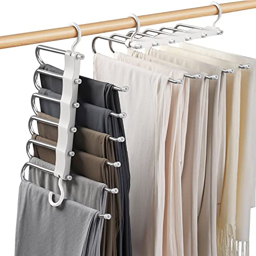 Sternstunde 6 in 1 Hosenbügel Platzsparend, Hosen Kleiderbügel aus Edelstahl Ausziehbar, Hosenhalter für Kleiderschrank, Magic Hanger Organizer für Hosen, Schals, Jeans, Kleidung, Handtücher
