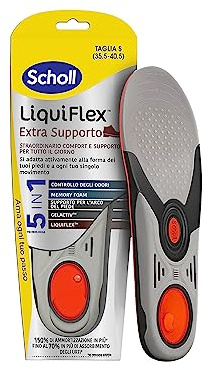 Dr. Scholl's Liquiflex Extra Supporto, Solette Regolabili Anti-Odore in Memory Foam con Tecnologia 5 in 1 per Scarpe da Lavoro, Stivali e Scarpe Antinfortunistiche, Taglia S (35.5-40.5) Rosso