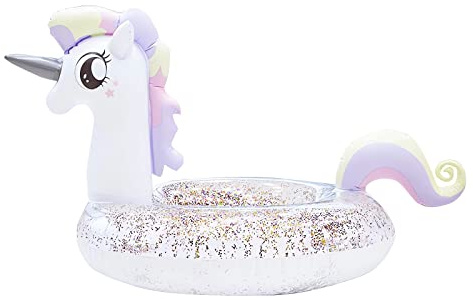 Uppblåsbar enhörning luftmadrass med glitter pool flytande simning flotte strand pool leksak simstol för barn och vuxna