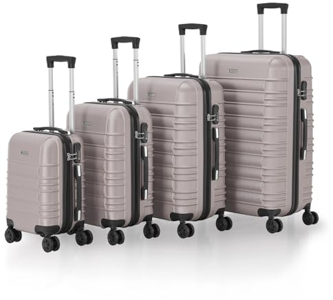 Juskys set di valigie rigide 4 pezzi - lucchetto a combinazione, ruote silenziose a 360°, grande, manico telescopico, leggero - valigie in champagne