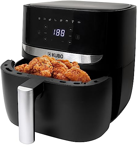 Kubo - Freidora de aire - Temperatura Regulable hasta 200° C - Digital - Temporizador de 60 Minutos - Antiadherente - Potencia: 1700 W - Capacidad: 5,7L - Acabado: Acero Inox y Negro